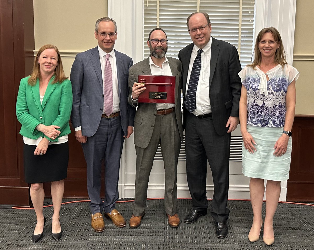 MacTaylorInn's tweet photo. The Inn elected the following new officers: Judge Martin Hoffman as president, Camille Knight as counselor, Brian Shaw  as treasurer, and Judge Rebecca Rutherford as  secretary. Afterwards, Judge Hoffman presented  outgoing president Chad Ruback with a plaque honoring his service https://t.co/3SPZMdCEJr