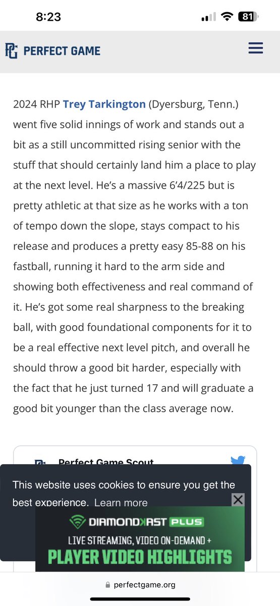 Here is an awesome write up on our guy <a href="/trey_tarkington/">Trey Tarkington</a> from <a href="/PerfectGameUSA/">Perfect Game USA</a> 

The sky is the limit for this kid! 

@TCPirates 
<a href="/DHinson46/">Derek Hinson</a>