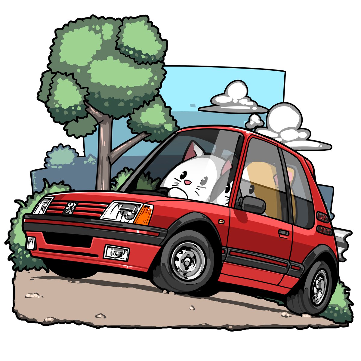 Peugeot 205, one of the hottest hatchbacks ever existed. People talk about Audi and Lancia in Group B, but often forgot about this amazing car. It also won Dakar.

#peugeot #peugeot205 #cat #car #cartoon #art #classic #anime #cute