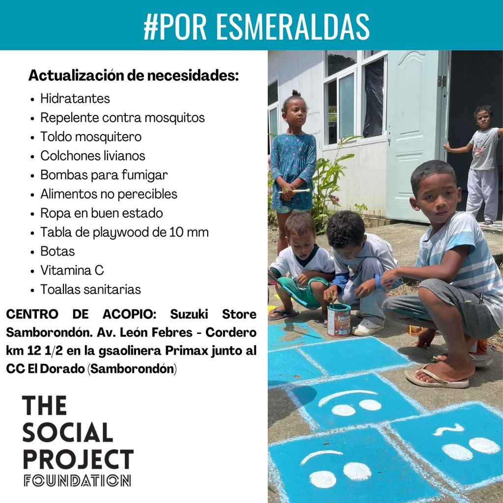 TheSocialProje2's tweet photo. Continuamos trabajando por Esmeraldas. Sus donaciones pueden proporcionar refugio, alimentos y artículos de primera necesidad a aquellos que lo han perdido todo 

Contamos con ustedes. Juntos ponemos el hombro 🙌🏻
#poresmeraldas 💚 https://t.co/UMlBs6XF8L