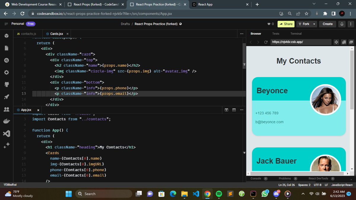 Day37: #100DaysofCode #100daysofcoding Today i learnt about react props. Still need more practice