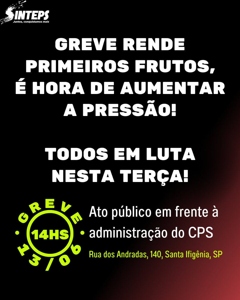 sinteps1993's tweet photo. É hora de aumentar a pressão! Queremos mais que palavras! Todos em luta nesta terça, 13/6!  Leia matéria completa aqui https://t.co/WUxSXoa91i
.
.
.
.
.
.
@centropaulasouza #fatec #centropaulasouza #fatecsp #Sinteps #etec #educacaopublica #greveDaEducação #grevedosprofessores https://t.co/ABDn9twEe8
