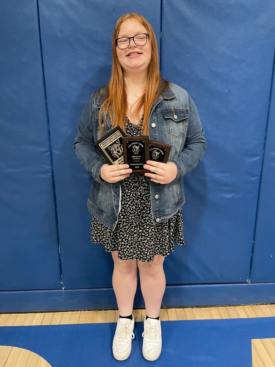 JenBurrows8's tweet photo. Congratulations Natalie Burrows on your Hinsdale bowling awards! First Team All County, High Game for the Division, and the Coaches Award. Proud of you! #mycrcs https://t.co/OyhBfWrXeX