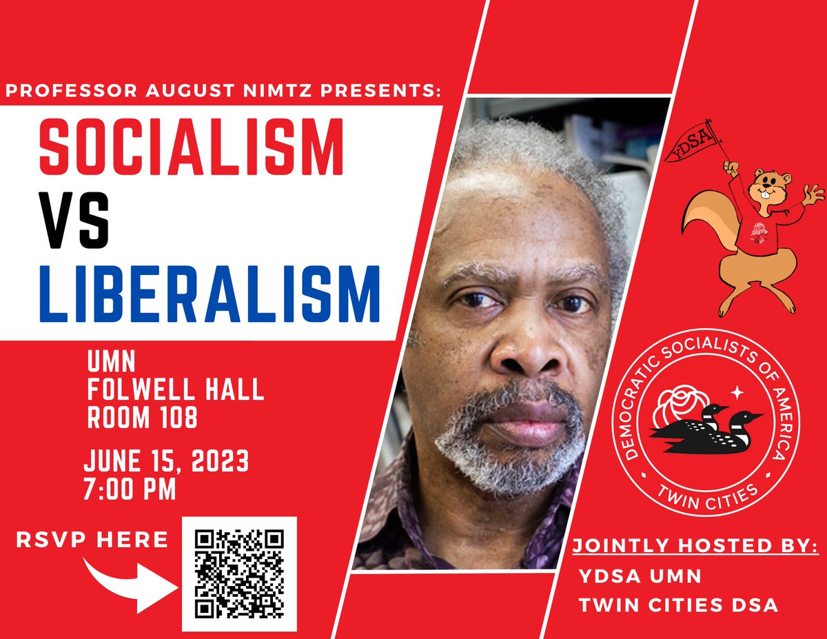 This Thursday, June 15th at 7pm in Folwell Hall (located on UMN-TC campus), YDSA @ UMN and Twin Cities DSA proudly presents an event that discusses Socialism vs Liberalism with UMN professor August Nimtz. Please RSVP with the link in our bio and join us for this intriguing event!