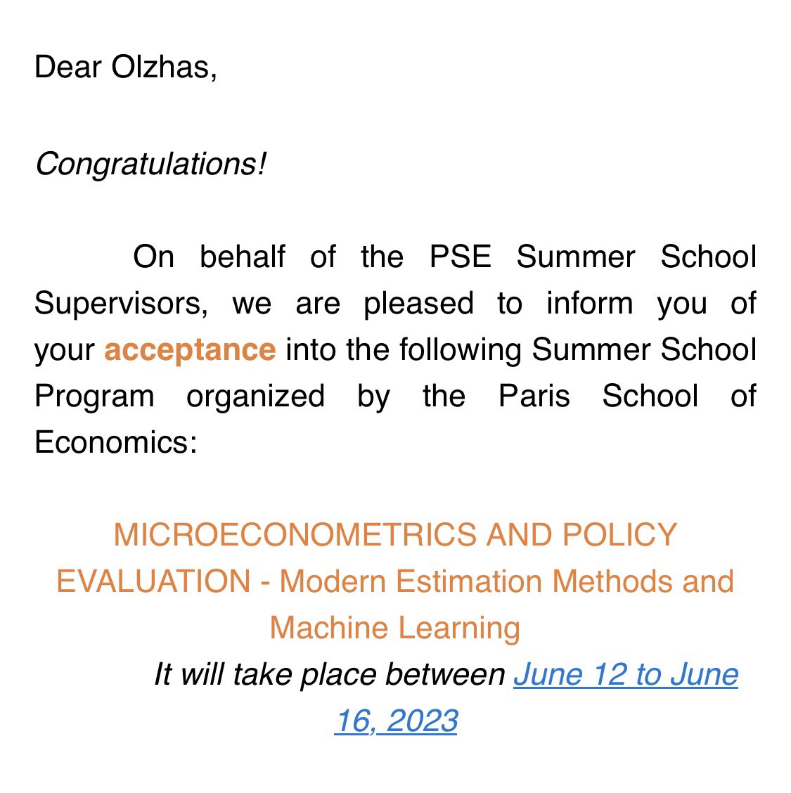 OlzhasZhorayev's tweet photo. Excited to begin a week of studying at the Paris School of Economics @PSEinfo for their #PSESummerSchool program! Looking forward to expanding my knowledge of policy evaluation. https://t.co/kSCKjkhrre