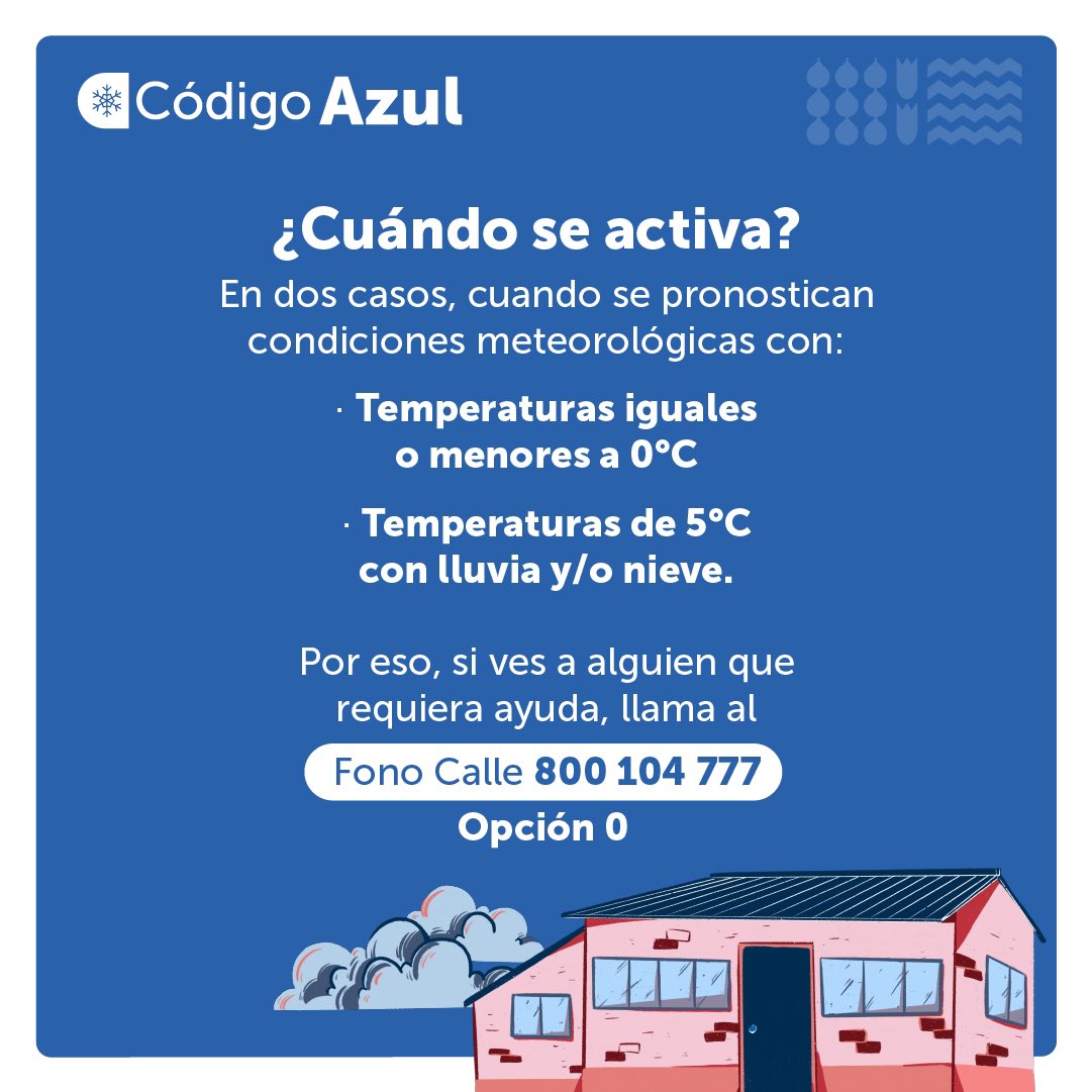 Por las ❄️ condiciones meteorológicas anunciadas para estos días, como <a href="/GobiernodeChile/">Gobierno de Chile</a> nos hicimos presentes y activamos la estrategia de #CódigoAzul en 6 regiones del país y desde ayer domingo 11 de junio en la Región Metropolitana. 

Aquí 👇🏼 te explicamos más de este refuerzo