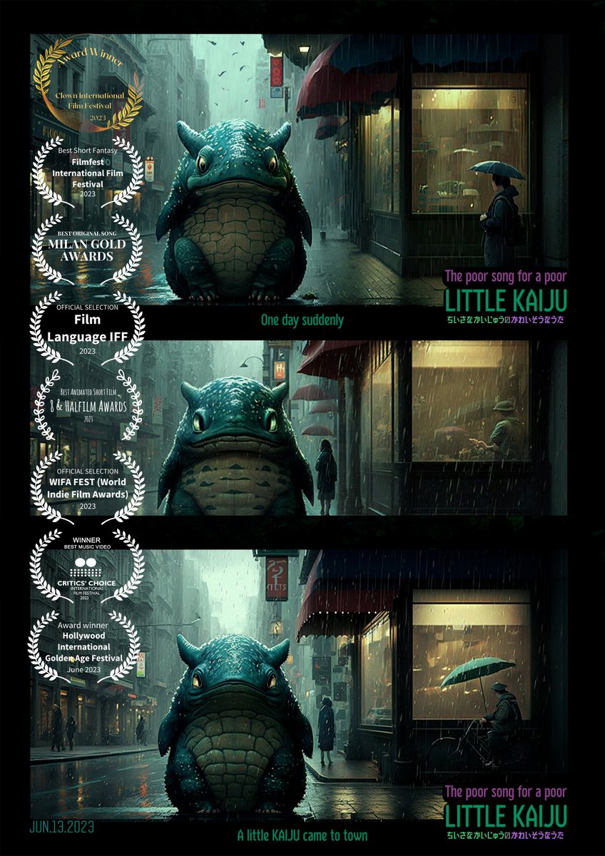 Wow!!! Amazing news! 'BoomBoom / Sing_along_with_UrbanCrow_Sisters' was won as Best Experimental Short Film and “The poor song for a poor LITTLE KAIJU ” Was also won as BEST ANIMATED SHORT FILM
by  8 & Halfilm Awards via FilmFreeway.com! -Thanks!!!
