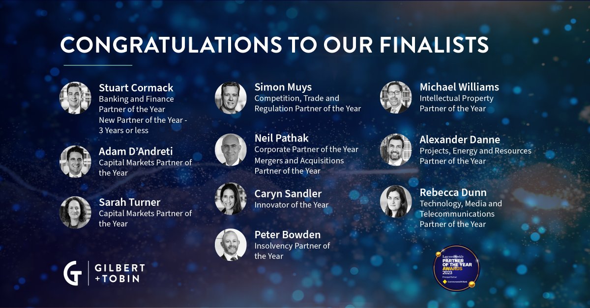 Congrats to all our @gtlaw finalists in the @LawyersWeekly Partner of the Year awards! 🙌 Can't wait for the awards ceremony next month in Sydney.  #OpportunityStartsHere #restlesslyambitious #legalawards