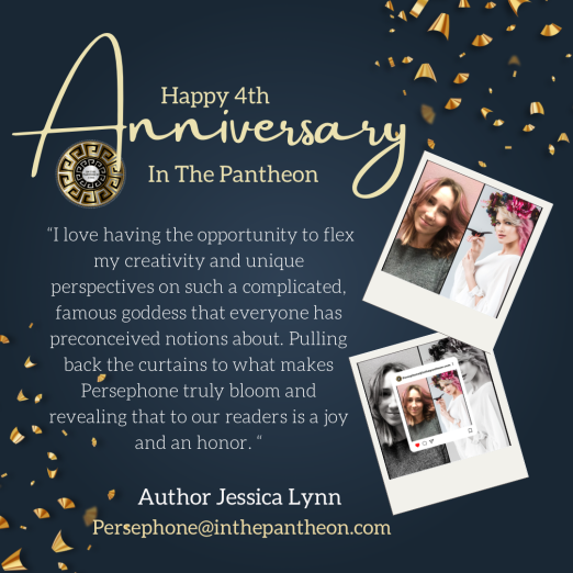 In the Pantheon (@inthepantheon) on Twitter photo Many thanks to everyone who read our stories, engaged with us, retweeted, bought our books, or cheered us on for 4 YEARS!
Special thanks to our writers who make this possible! Meet <a href="/tamingtheriver/">✰ 𝕁𝕖𝕤𝕤 𝕃𝕪𝕟𝕟 ✰</a>, scribe for <a href="/KoreMatters/">Persephone 💐 Goddess of Spring</a>
#blog #WritingCommunity #MythologyMonday Many thanks to everyone who read our stories, engaged with us, retweeted, bought our books, or cheered us on for 4 YEARS!
Special thanks to our writers who make this possible! Meet <a href="/tamingtheriver/">✰ 𝕁𝕖𝕤𝕤 𝕃𝕪𝕟𝕟 ✰</a>, scribe for <a href="/KoreMatters/">Persephone 💐 Goddess of Spring</a>
#blog #WritingCommunity #MythologyMonday