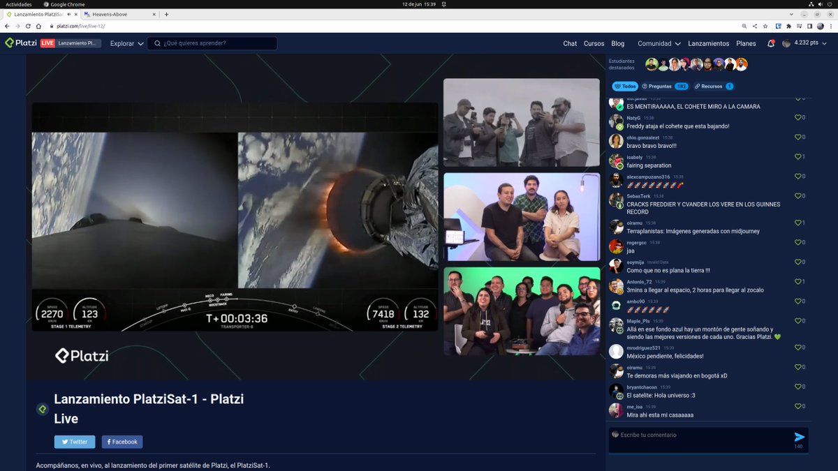 feucarlos's tweet photo. Viendo el lanzamiento del PlatziSat-1 https://t.co/3XXhx4CYbe