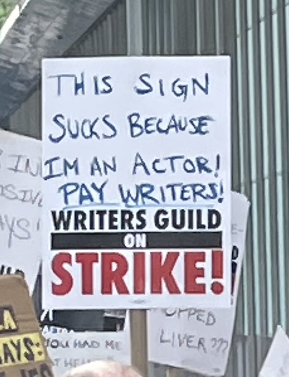 Back on the line with the @WGAEast. Amazing solidarity with other unions. And the greatest signs!
#WGAStrong #WGAStrike
#UnionStrong