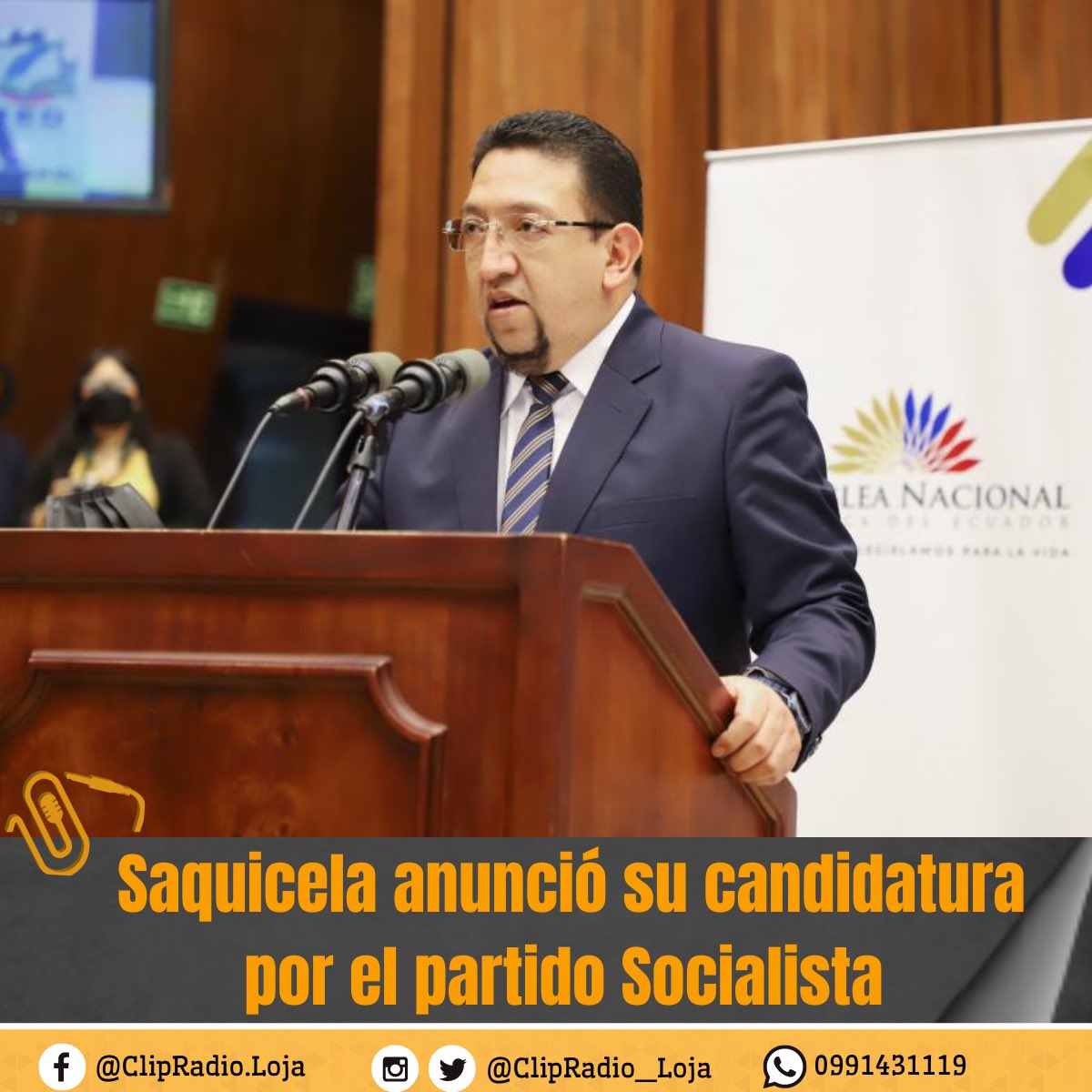 ClipRadio_Loja's tweet photo. #ULTIMAHORA El expresidente de la Asamblea Nacional, Virgilio Saquicela, anunció que volverá a ser candidato para el Legislativo por la provincia de #Cañar. Esta vez lo hará bajo el respaldo del Partido Socialista Ecuatoriano. #ClipNoticias https://t.co/9PKzqepnL8
