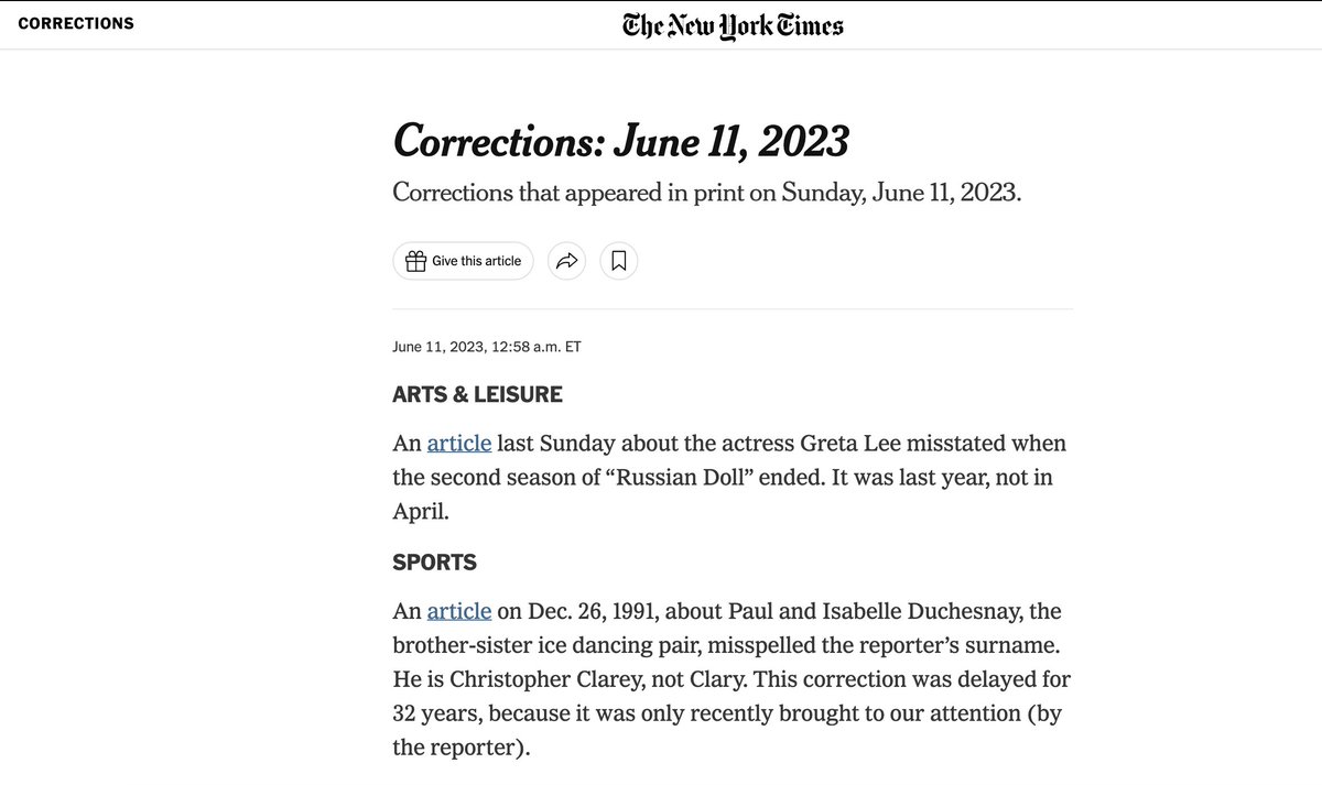 32 years later, we finally corrected it! On my way out.... Thanks to my colleagues & readers. nytimes.com/2023/06/11/ins…