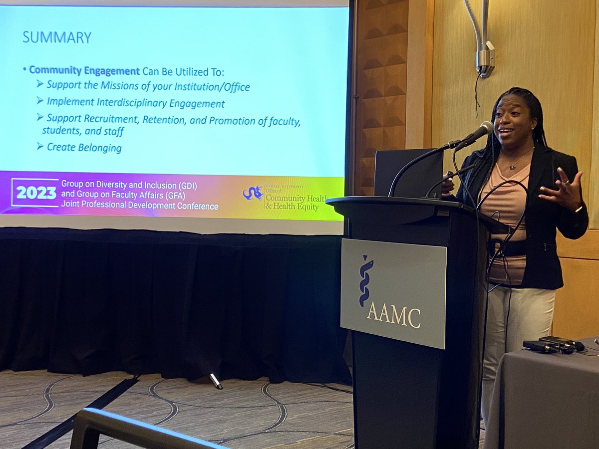 Dr. Annette Gadegbeku @FreeDocG and @LeonMcCreaII share their work building @DrexelUniv community engagement & heath equity across missions #GDIGFA2023 @AAMCProfDev drexel.edu/medicine/commu…