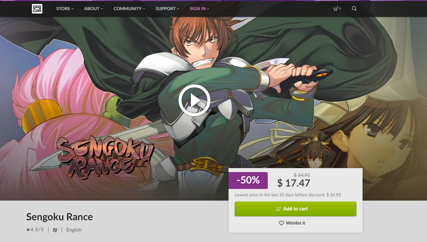 Flair [Monster] в X: „Sengoku Rance is 50% off on GOG. I think this is the  lowest price the game has gotten, and it's on a trusted service.  t.coZKhjENvh4v“  X