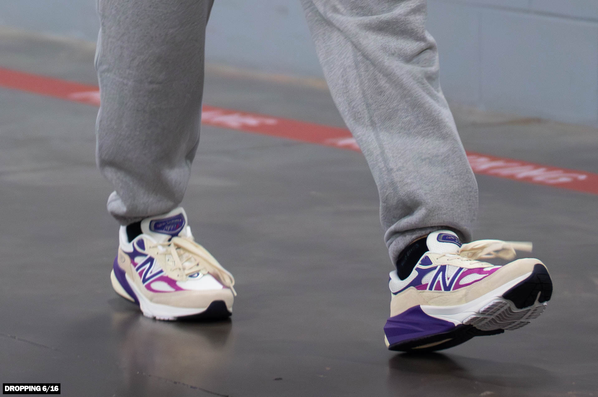 Shohei Ohtani wearing unreleased white and purple New Balance shoes.