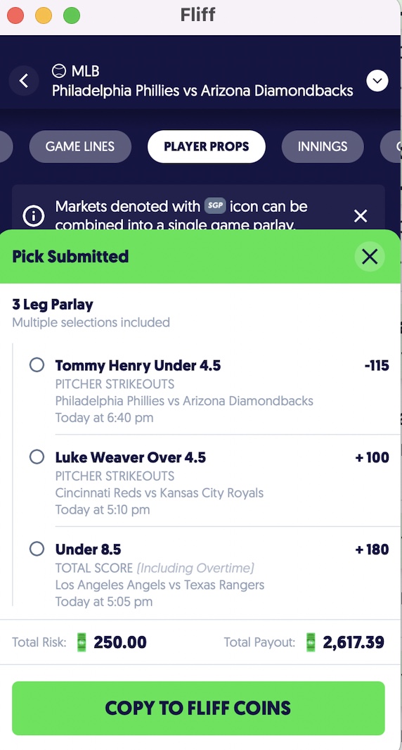 3 picks, $250👉$2,617.39

Play #1: Weaver o4.5 Ks from <a href="/OddsJam/">OddsJam.com</a> Positive EV (bet in bold/green = profitable): oddsjam.com/betting-tools/…

We're getting this play @ +100 odds on Fliff. All other sportsbooks have Weaver's over 4.5 Ks as the favored outcome. FanDuel, for example, has