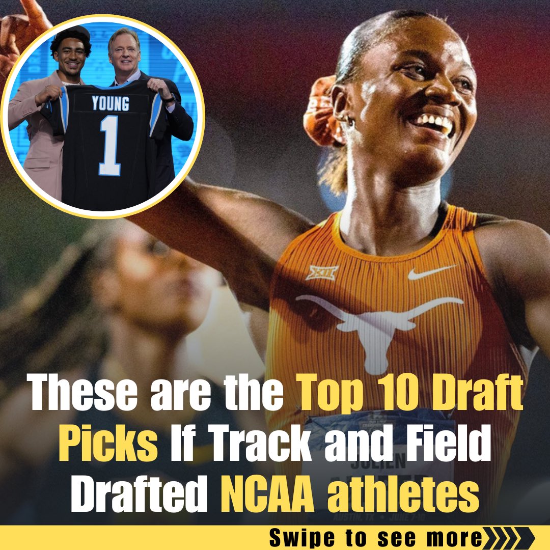FitzDunk's tweet photo. What if NCAA track and field athletes got drafted? This is possibly what the top 10 would look like, do you agree? 👀 https://t.co/FT9TXLegmZ