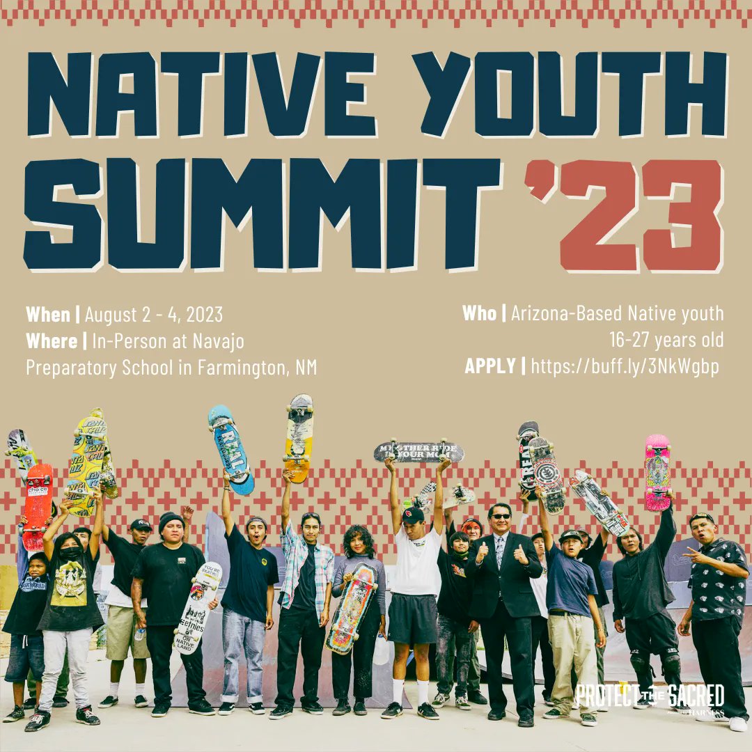 protect_sacred's tweet image. This August, we’re hosting 30 Native youth leaders selected via an application process at our 3rd Annual Native Youth Summit in Farmington, NM.  

The application to attend the summit is NOW OPEN to Native youth (16-27 yrs) based in Arizona. Apply now: buff.ly/3NkWgbp