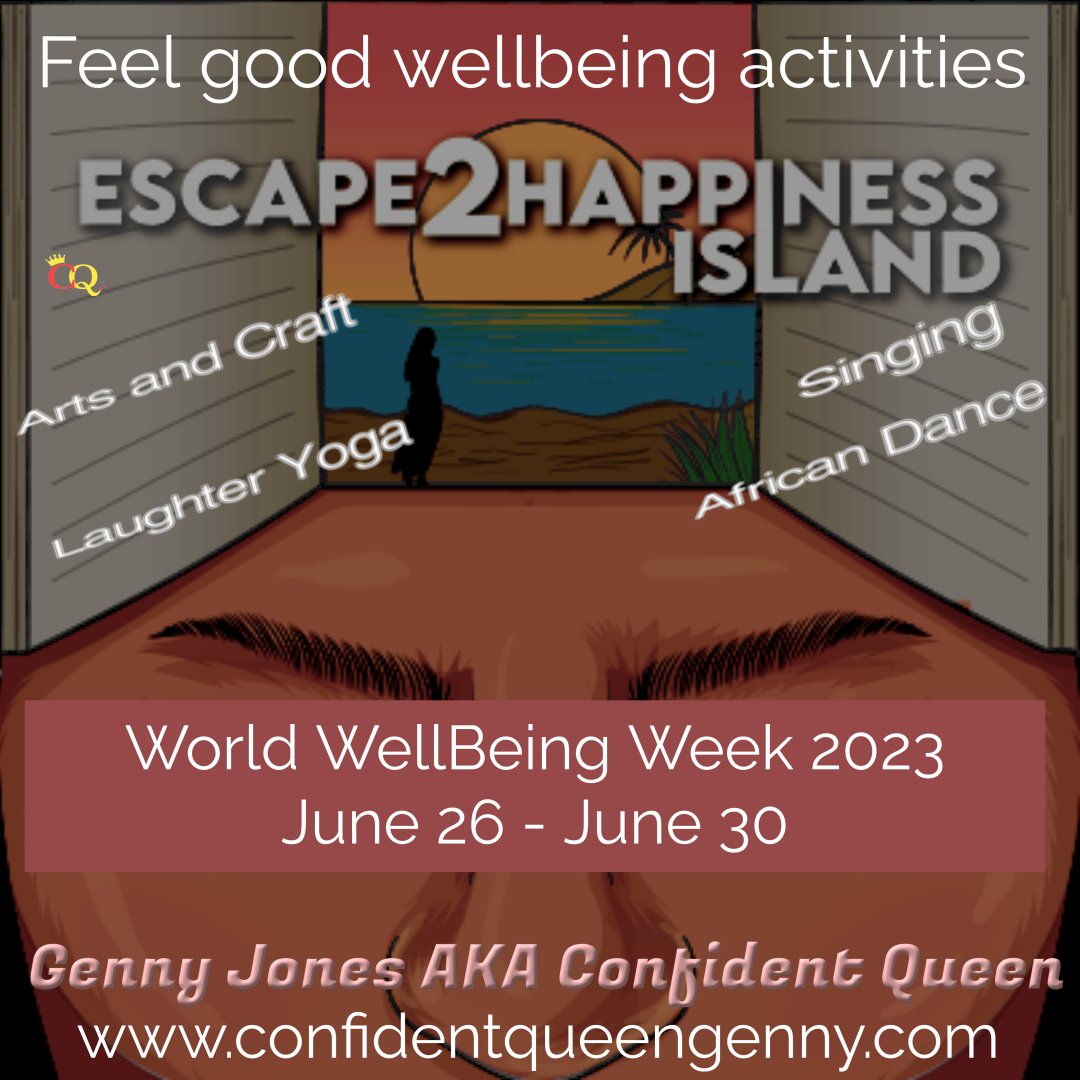 Looking forward to delivering feel good sessions - Escape2Happiness Island where we feel good as we make our own #happinessIsland using our imagination and creativity;  followed by #africandance and #laughteryoga #wellbeingweek #wellbeingtips #happinessIsland #HappyPlace