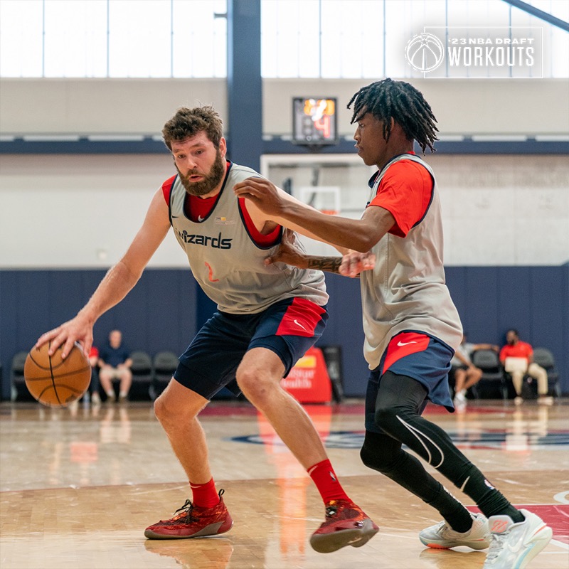 WashWizards's tweet photo. In the gym today for a pre-draft workout:

🔹 Daniel Akin (@USUBasketball)
🔹 Tanner Groves (@OU_MBBall)
🔹 Tevian Jones (@SUUBasketball)
🔹 Caleb McConnell (@RutgersMBB)
🔹 Craig Porter Jr. (@GoShockersMBB)
🔹 Terquavion Smith (@PackMensBball)

📰 more on today's prospects ⬇️