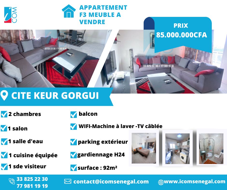 icomsenegal's tweet photo. Appartement meublé F3 à vendre Cité Keur Gorgui
Contactez nous!  (+221) 33 825 22 30 / 77 981 19 19 http://icomsenegal.comcontact@icomsenegal.com  #dakar #senegal #vacances #vacancesdété #studio #kebetu #Appartement #été #agenceimmobiliere #icomsenegal #corniche #FannHock https://t.co/UaGib6S7qa