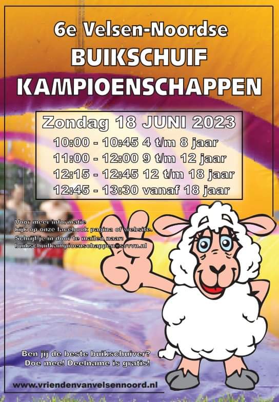 As zondag zijn de Velsen-Noordse buikschuifkampioenschappen, tijdens het dorpsfeest van Velsen-Noord <a href="/VriendnVelsnNrd/">Vrienden van Velsen-Noord</a> Deelname is gratis. Doe jij ook mee of kom je kijken naar dit spektakel!? <a href="/SportinVelsen/">Sport in Velsen</a> <a href="/jutterhofgeest/">Jutter | Hofgeest</a> <a href="/nhdagblad/">Noordhollands Dagblad</a> <a href="/rtvseaport/">RTV Seaport</a> <a href="/Velseninbeweg/">Velsen in Beweging</a> <a href="/gemvelsen/">Gemeente Velsen</a>
