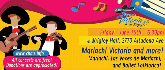 ✨✨Join us on June 16th at 6:30pm at Wrigley Hall for Mariachi Victoria (<a href="/mariachvictorsd/">Mariachi Victoria de San Diego</a>) and more!! 
🎻💃🎤🎺🎶

#mariachivictoria #mariachi #cityheightsmusicschool #cityheights #singing #balletfolklorico