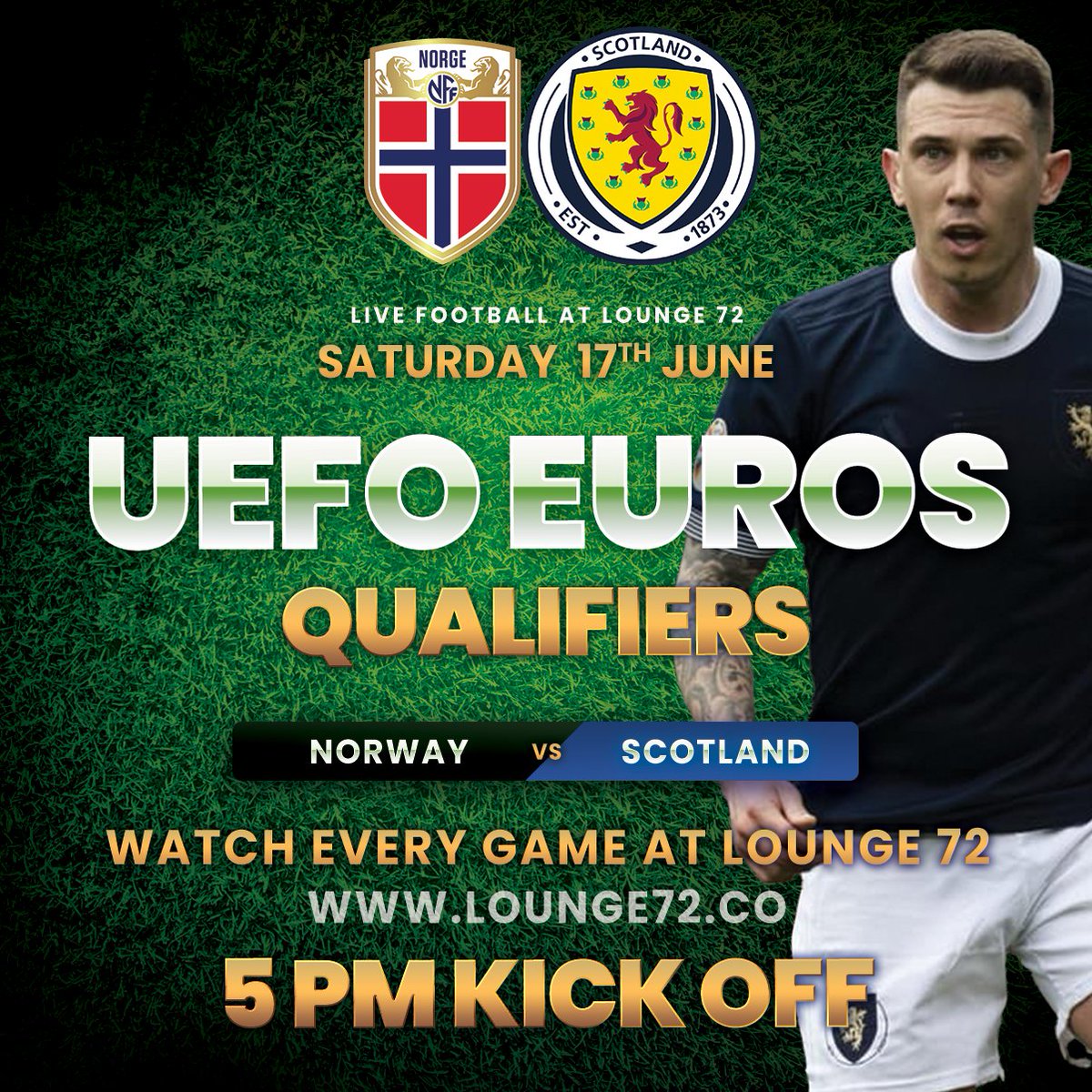 Don't miss a minute of LIVE Sport at Lounge 72
Catch all the LIVE International Football, Horse Racing, Golf & all other sports.

Everyone welcome.
WEDNESDAY - Netherlands vs Croatia 7.45pm
THURSDAY - Spain vs Italy 7.45pm
FRIDAY - Malta vs England 7.45pm
FRIDAY - Denmark vs N… https://t.co/iXg94KxROI https://t.co/Sc9ArGtFa9