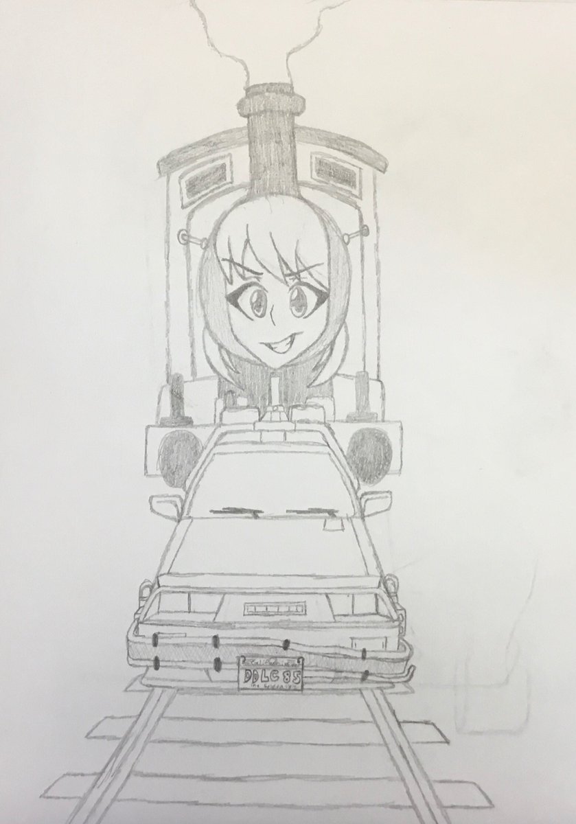 James pushing the Doki Delorean 
Inspired by @otakutransport 
#thomasandfriends #jamestheredengine #anime #drawing #backtothefuture #readyplayerone #dokidokiliteratureclub #art #BTTF3