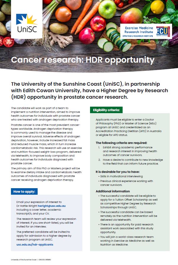 Hattie Wright (@hattiewrig89700) on Twitter photo An exciting new HDR opportunity as a joint venture between <a href="/usceduau/">UniSC: University of the Sunshine Coast</a> and <a href="/EdithCowanUni/">Edith Cowan University (ECU)</a> in #prostatecancer. Are you an #APD looking to enhance your research skills whilst providing nutrition care to prostate cancer survivors? Read more here 👇🎓<a href="/EMRI_ecu/">Exercise Medicine Research Institute</a> An exciting new HDR opportunity as a joint venture between <a href="/usceduau/">UniSC: University of the Sunshine Coast</a> and <a href="/EdithCowanUni/">Edith Cowan University (ECU)</a> in #prostatecancer. Are you an #APD looking to enhance your research skills whilst providing nutrition care to prostate cancer survivors? Read more here 👇🎓<a href="/EMRI_ecu/">Exercise Medicine Research Institute</a>