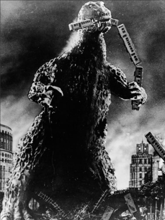 🦖Warned by His dental hygienist that He might lose His signature smile if he didn't take care of His teeth. #Godzilla didn't waste time. Godzilla uses what's available Macgyver-style to brush His teeth. He's such a good example for children everywhere!🦖#Kaiju #Toho #Scifi