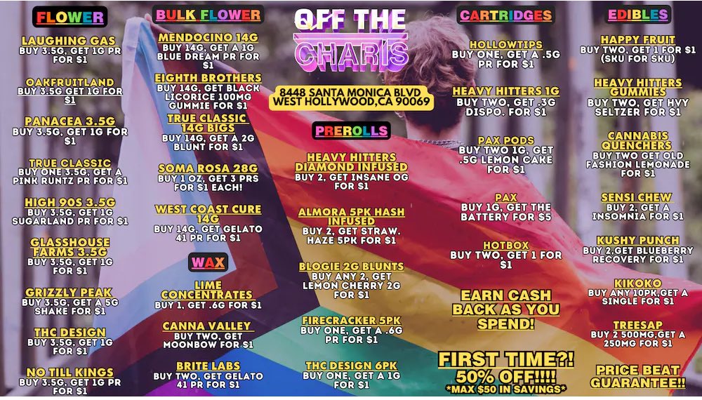 #WEEKDAYDEALS <a href="/OTCWeHo/">Off The Charts West Hollywood</a> 😮‍💨🔥
6/12 - 6/15
#OTC #OffTheCharts #GetYourMindRight #WeHo #WestHollywood #California #CannabisCommunity #cannabisindustry