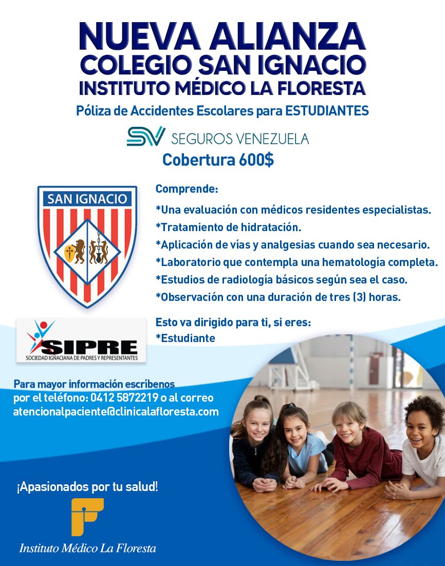 Querida comunidad, les anunciamos 📣 que tenemos otra Alianza 🤝🏻 con el Colegio San Ignacio, que consiste en una Póliza de Accidentes Escolares para ESTUDIANTES 📚, con la que podrás obtener excelentes beneficios tales como: ⤵️

instagram.com/p/CtY54wZA-Ak/…