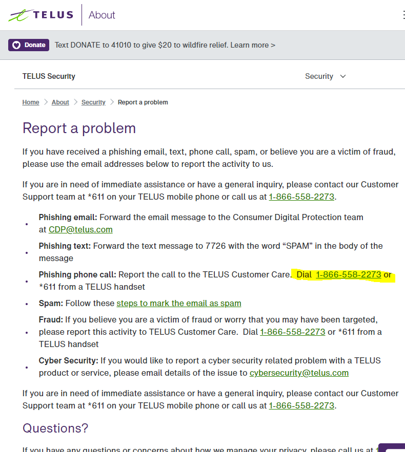 Ain't nobody got time for waiting to report phishing <a href="/TELUSsupport/">TELUS Support</a> .  Got 2 phone calls today (403-547-1040 and 403-543-5237) purporting to be Telus...