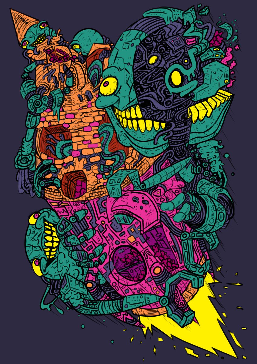 Infestation #art #cartoon #robot #illustration #hogobrogh #rocketship