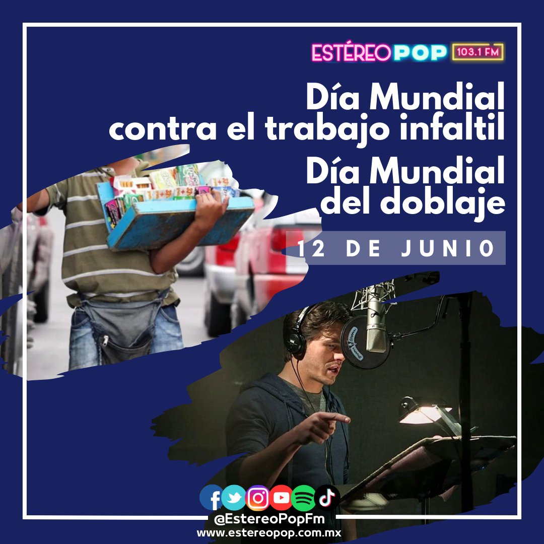 EstereoPopFM's tweet photo. #12 de #Junio #DiaMundialContraElTrabajoInfantil #DíaMundialDelDoblaje https://t.co/xlp1RS6vXk