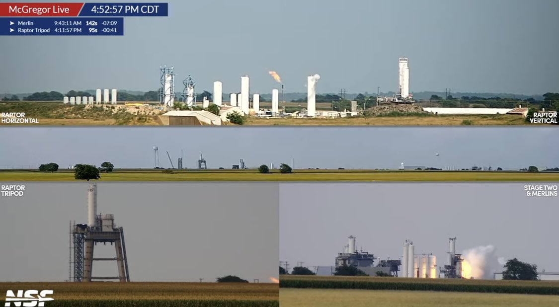 bluemoondance74's tweet photo. …And a 3+minute(!!) burn of a Merlin Vacuum-Optimized engine! 

#SpaceXTests #McGregorTX https://t.co/hpclEzquBf