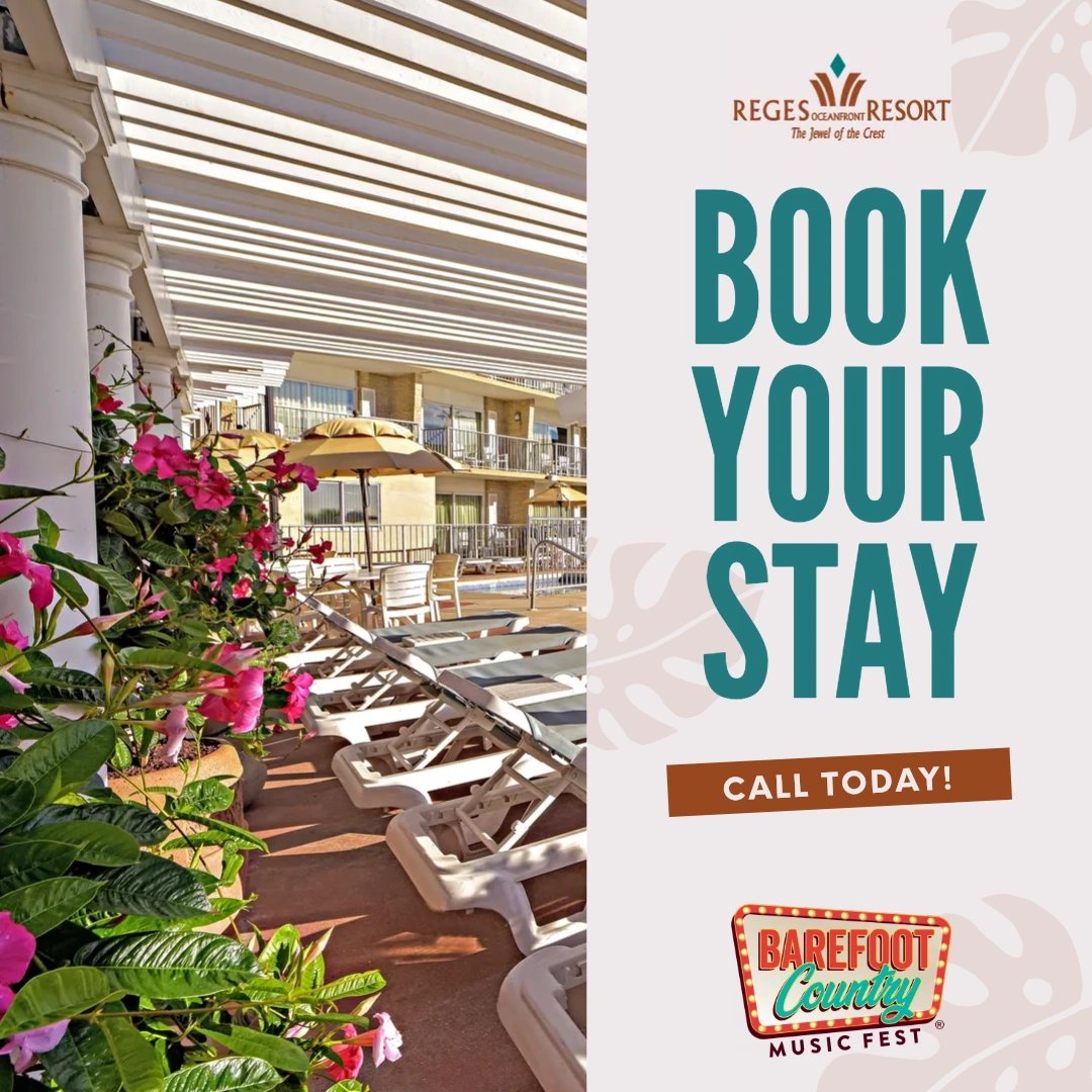 RegesOceanfront's tweet photo. The Barefoot Music Festival is happening from June 15 to 18! We still have a few rooms available so you can enjoy good music and a relaxing stay. Contact us today! ✨ Learn more about the festival here: https://t.co/YoRMRgAIag. https://t.co/ez8kSlt1zw