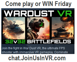 Come PLAY or WIN WarDust VR this Friday @ 2pm EDT
Thank you <a href="/Raptor_Lab/">ねむ</a> for donating Steam Keys to <a href="/JoinUsInVR/">JoinUsInVR</a>