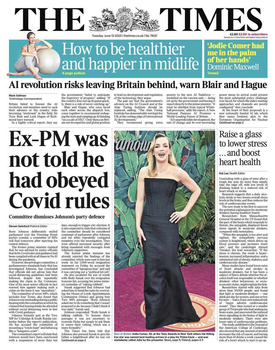 BBCNews's tweet image. Tuesday&apos;s Times: “Ex-PM was not told he had obeyed Covid rules” #BBCPapers #TomorrowsPapersToday bbc.in/43y0dPJ