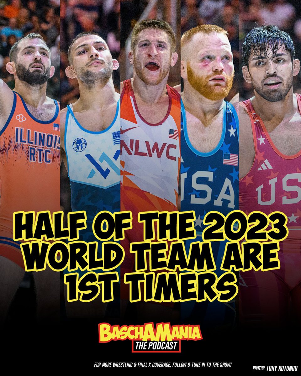 JustinJBasch's tweet photo. Half of the 2023 Men's Freestyle World Team this year are World Team 1st Timers, and 5 different RTCs contributed to that stat:

Zane - Illinois RTC, Vito - Spartan RTC, Lee - NLWC, Chance - NYC RTC, and Zahid - Sunkist Kids.

Technically, it's Gable's first "World Team," too, but he's an Olympic Champ, so 6 in one hand/half a dozen in another.

We dove into this a bit on @baschamania today. Watch or listen now! --> https://t.co/iQieLtAH9E