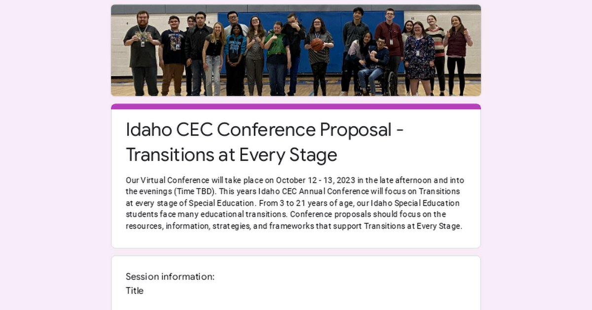 Submit a Proposal! Join presenters from around the nation and around Idaho give interesting information you can implement into your practice instantly. Teach others what you have learned about transitions and what works for you! 
 CLICK THE LINK ----->