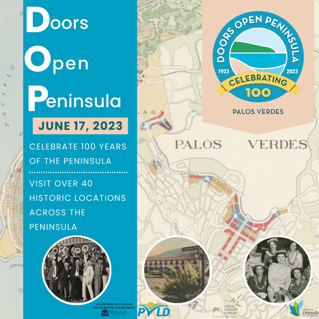 #DoorsOpenPeninsula - Come to the Celebration Hub at the Malaga Cove School field Saturday 6/17/23 from 9am - 4pm. Pick up your DOP passport, visit information tables and activities for kids! pvld.org/dop #PVP #PVhistory #LAHistory #LocalHistory