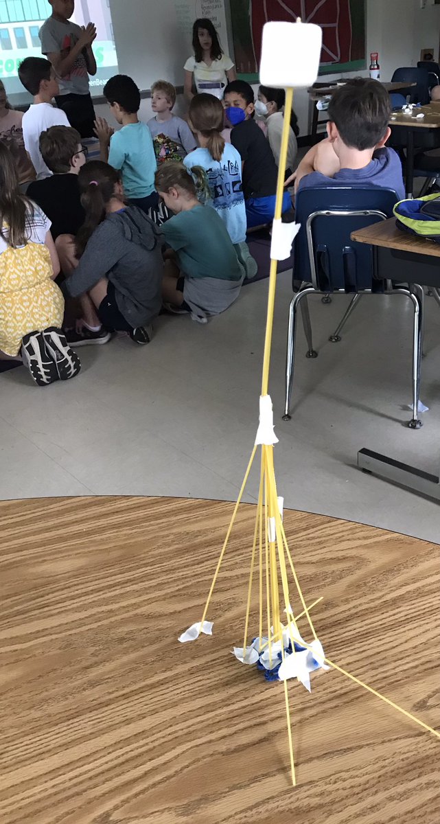 We took the Marshmallow Challenge today! The goal: create the tallest freestanding structure with 20 spaghetti noodles, 1 yd of tape and string, 1 marshmallow, a lot of teamwork, collaboration, and cooperation! One group was able to build a structure 20 in. tall!