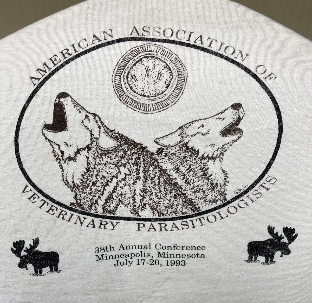 AnnRuth's tweet photo. Did you attend these meetings?  Last time we made T-shirts. Money went to student travel.  Designed by members Julie Gauthier 1992 and Gary Nolan 1993 #aavp2023 @AAVParasit https://t.co/MeU33apRtF