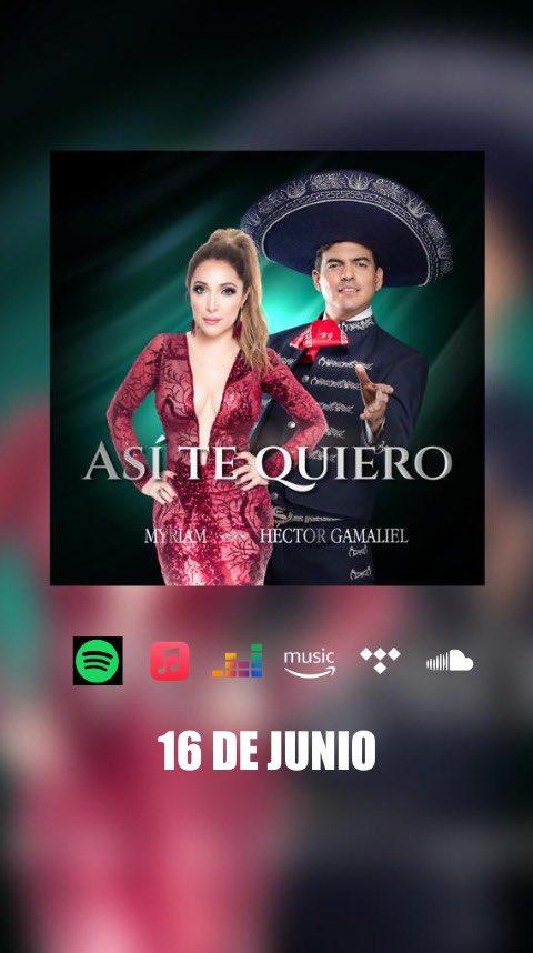 MyriamMonteCruz's tweet photo. Este próximo 16 de junio "Así te quiero” a dueto con @_HectorGamaliel 🎤🎤 https://t.co/EFAwr7pqLc