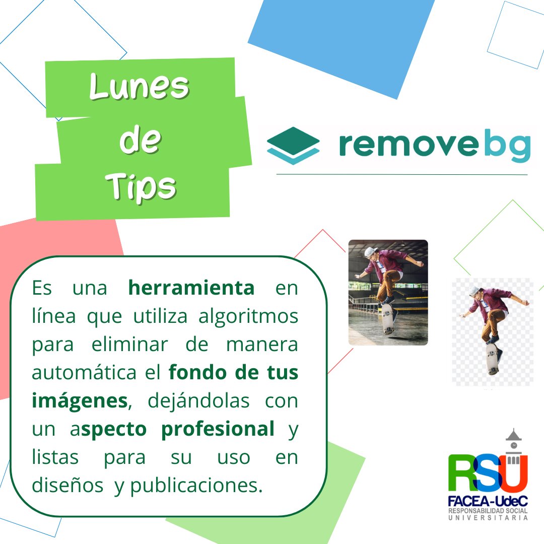 ¡Es lunes de tips!🌟Hoy te presentamos Remove BG, la mejor herramienta web para quitar fondos de imágenes al instante
¿Por qué usarla? 
✅ Ahorra tiempo eliminando fondos de forma rápida 
✅ Dale un toque profesional a tus diseños 
✅ Mejora la estética de tu sitio web