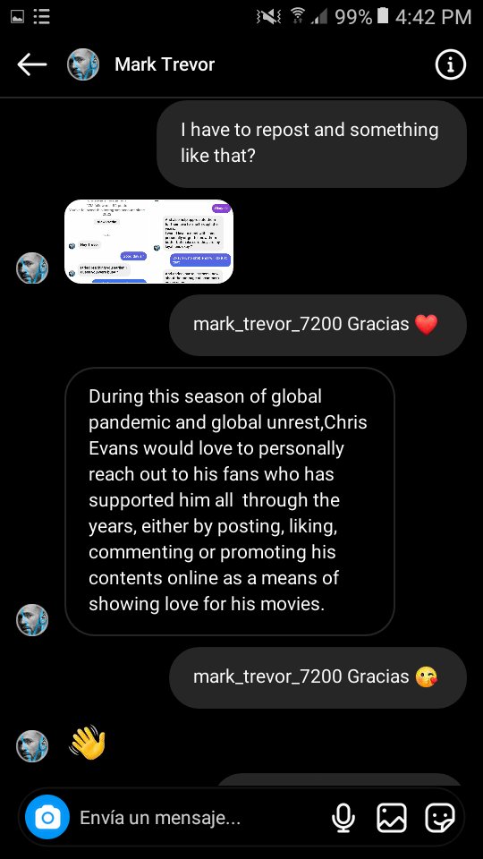 BellaBaumen's tweet photo. @ChrisEvans  #scammers  Scammers new technique. They pose as Chris Evans' publicists on social media and contact you saying that the actor wants to talk to you in private as a way of rewarding you for your loyalty... https://t.co/nbWcM2qsjG