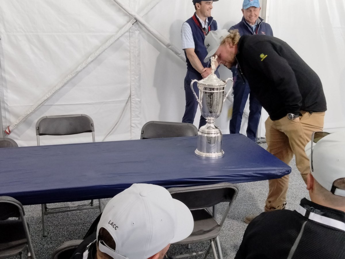 USGA's John Bodenhamer brings the U.S. Open trophy and a big thank you to the grounds maintenance team at The Los Angeles Country Club. "From the heart, we want to extend our thoughts to Chris Wilson and his amazing staff for over the last 4,5 years bringing this place to life."